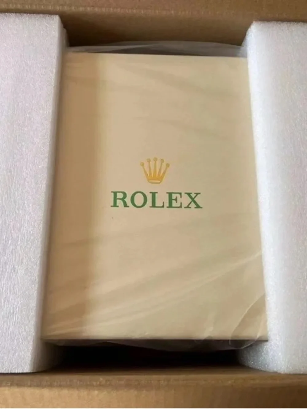 Rolex Green Box with Gold Crown and White Gloves